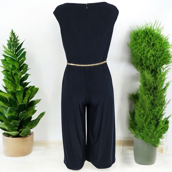 Ralph Lauren Women's Blue Cap Sleeve Wide-Leg Culotte Dress Jumpsuit w/ Pockets - Picture 5 of 16